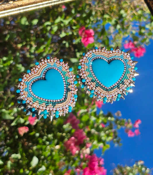 Teal Rose Gold Spike Hearts 🩵