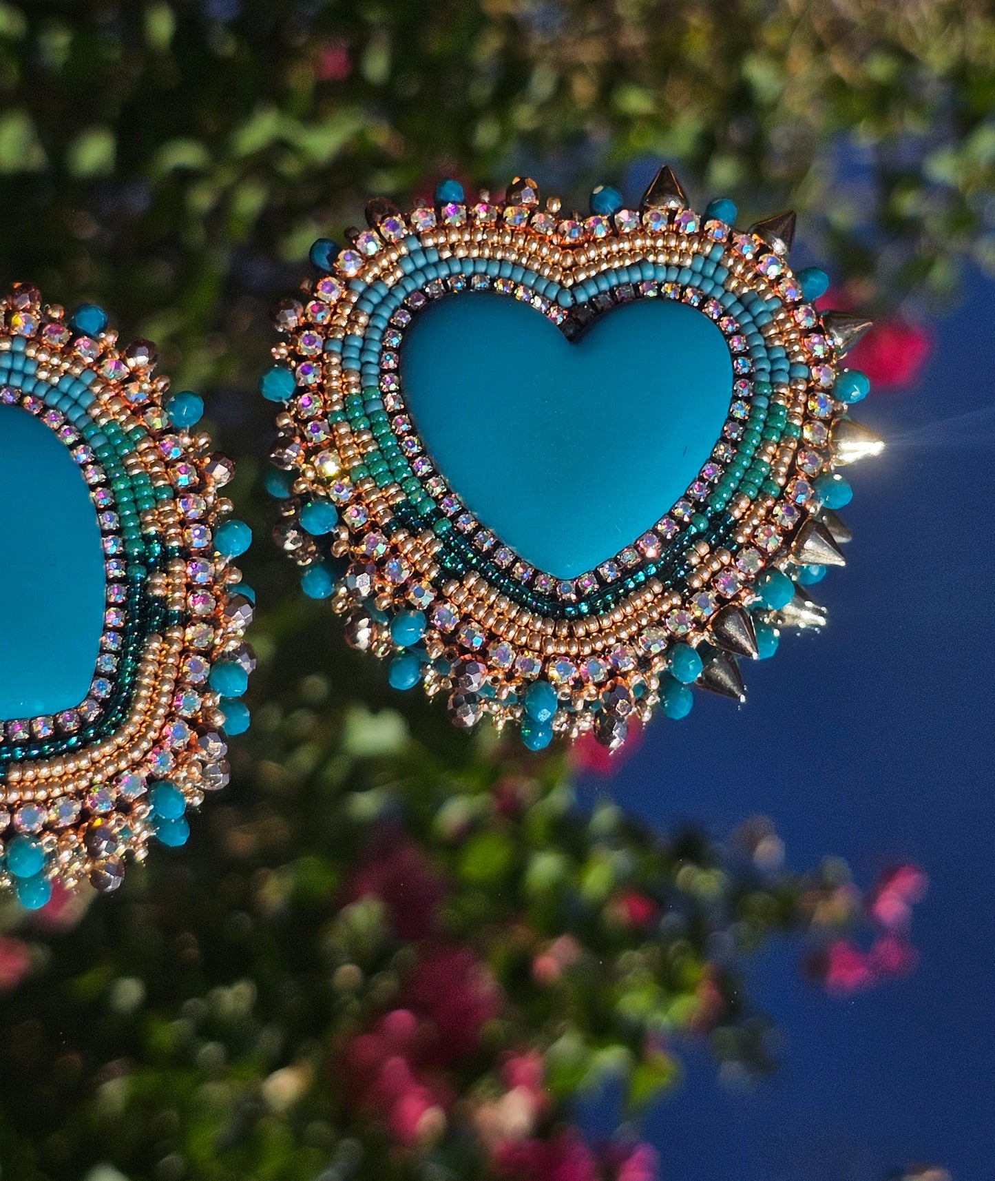 Teal Rose Gold Spike Hearts 🩵
