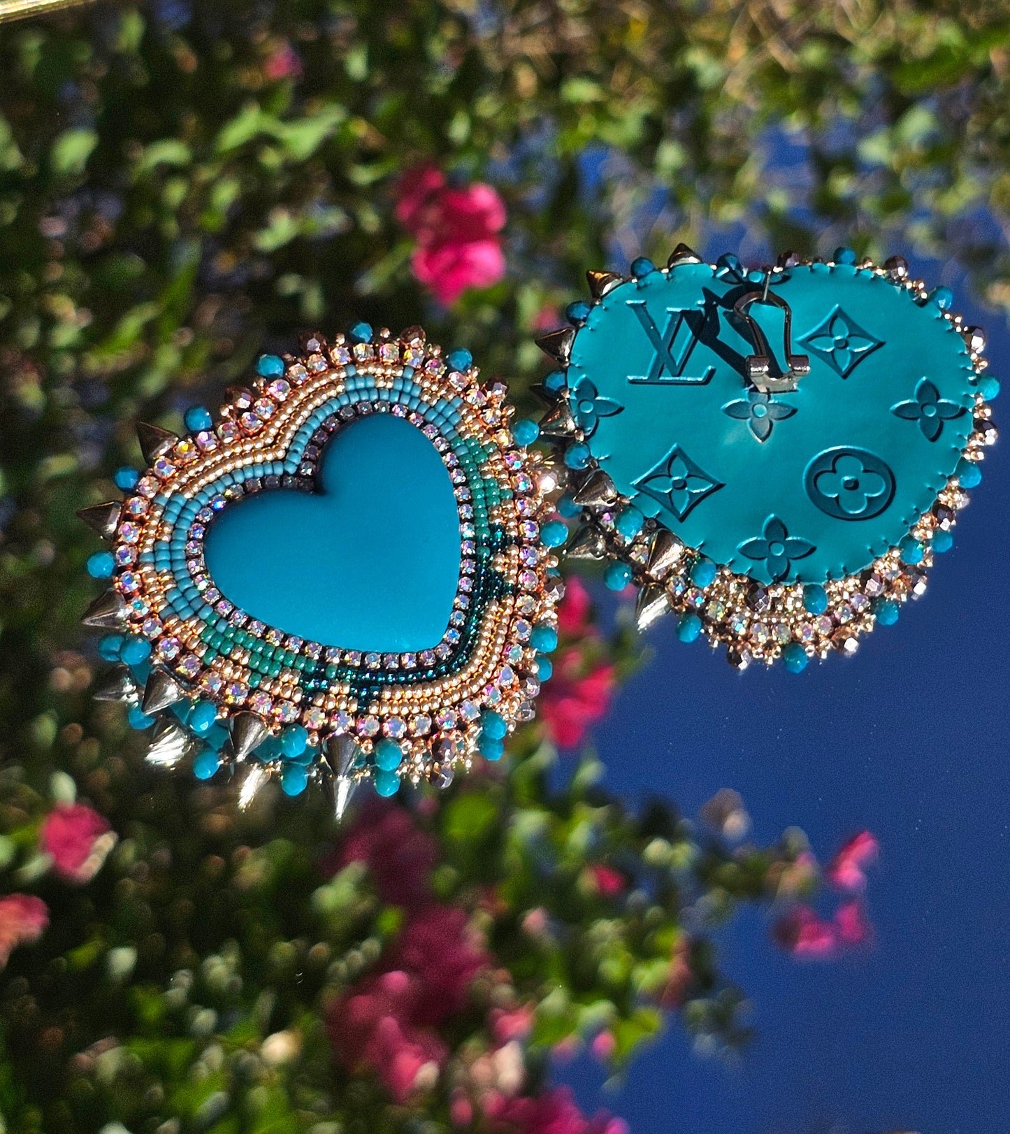 Teal Rose Gold Spike Hearts 🩵